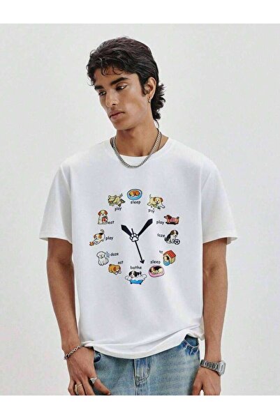 25W I Men's White Summer Casual Vacation Holiday Print Round Neck Short Sleev...