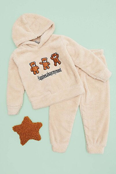 Fulla Moda Teddy Bear Embroidered Hooded Plush Girls' 2-Piece Set