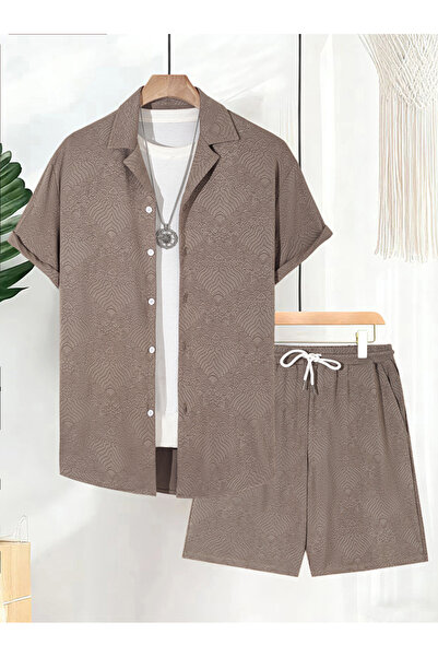 Take Two By Styli Men Plus Size Jacquard Shirt and Shorts Co-ord Set