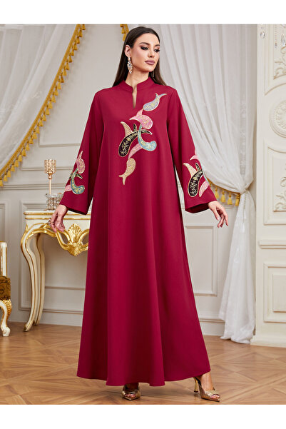 Take Two By Styli Red Long Sleeves Embroidered Maxi Jalabiya