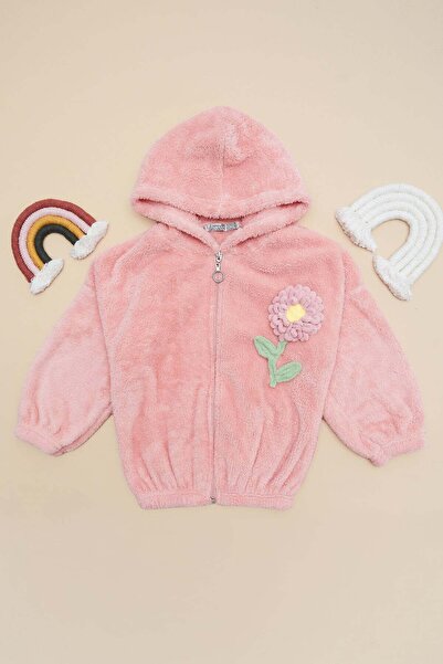 Fulla Moda Floral Embroidered Zippered Girls' Plush Coat