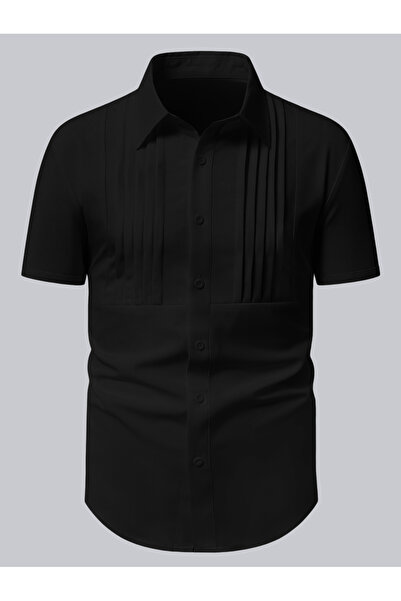 Take Two By Styli Men Black Pleated Short Sleeve Shirt