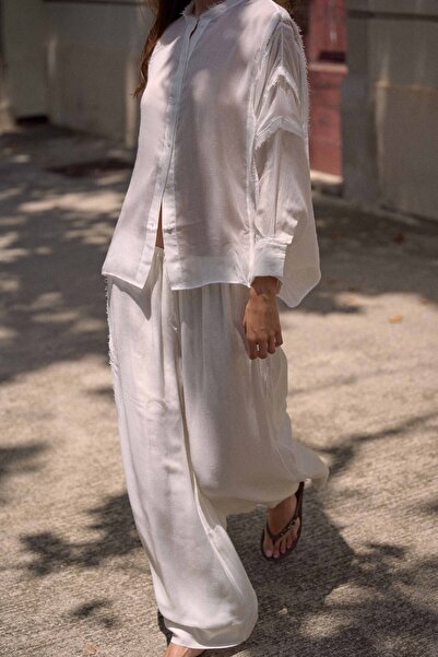 İKİKIZ White Contrast Lace Trousers