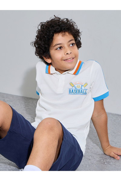 Styli Teen Boys Off White Polo T-Shirt with Baseball Graphic