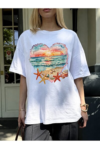 Generic Brand Heart - Shaped Beach Sunset with Starfish and Shells,all-season...