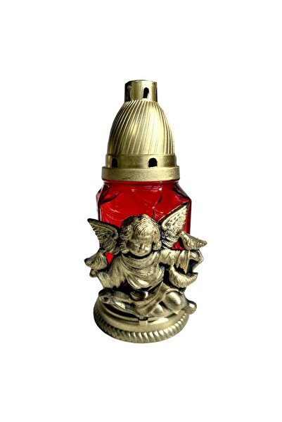 LCA Set 4 x Candela din Sticla cu Ingeras Rosu, Ardere 15 ore