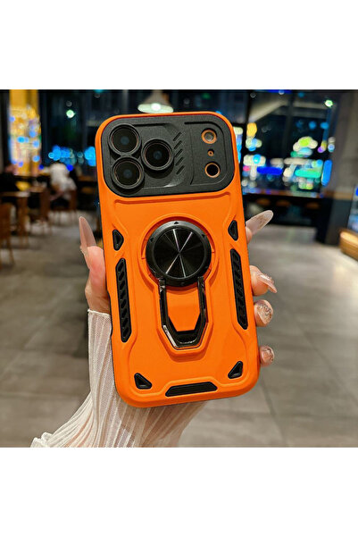 CHOICE100 iPhone17 Pro Max Orange Luxury Armored 360° Rotating Metal Ring Pro...