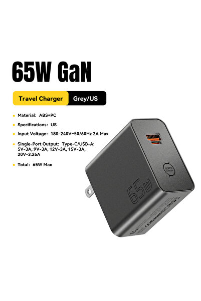 Choice4 ESSAGER 65W US Plug Gray ESSAGER 65W GaN Charger PD3.0 PPS QC4.0 Full...