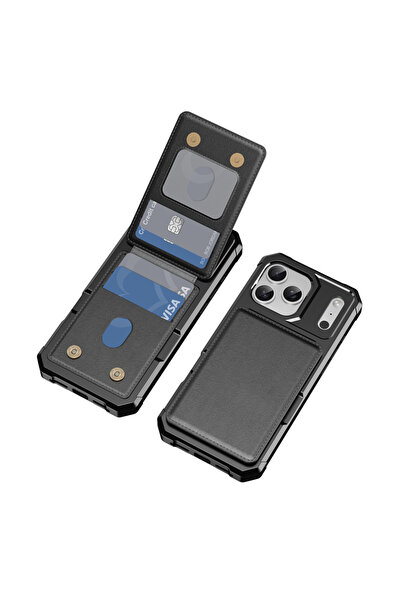 Choice61 iPhone17 Pro Max Black Wallet Cards Solt Holder Purse Leather Phone ...