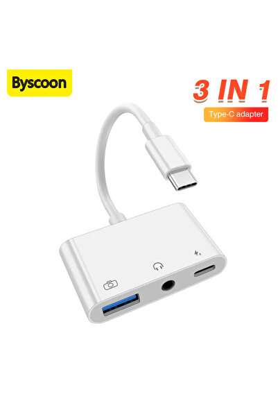 Choice1 Sliver 3 in 1 Type C to 3.5mm Jack Earphones Audio Adapter with USB a...