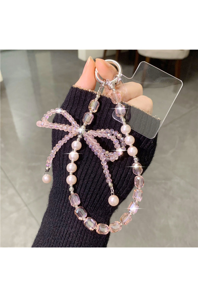 choice2 Silicon TG-1526 Luxury Rhinestone Bow Bead Mobile Phone Chain Lanyard...