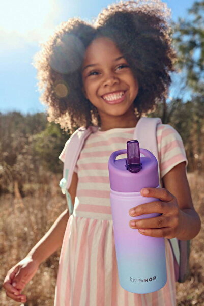 Skip Hop Wander Stainless Steel Water Bottle with Straw Purple
