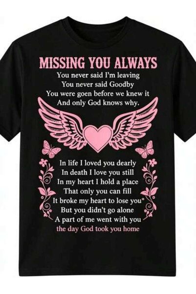 29CUN Plus Size Men's Memorial T-Shirt, Glitter Angel Wings "Always Miss You"...