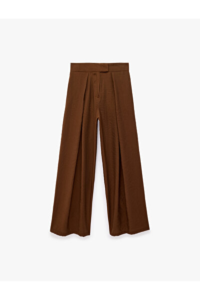 Koton Kupro Fabric Side Pocket Pleated Wide Leg Palazzo Trousers