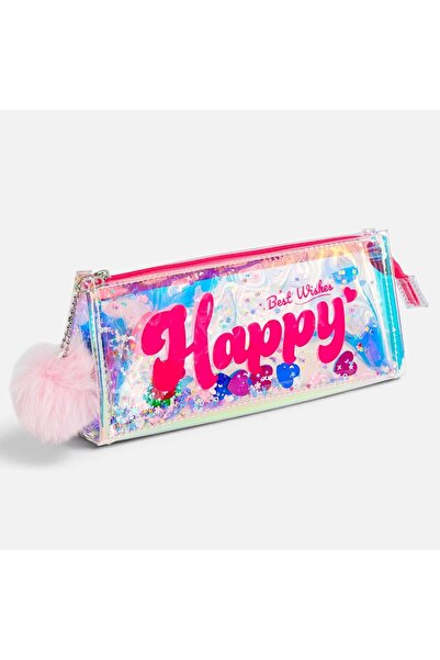 Zâna Casei Penar transparent holografic triunghiular cu pompon 22x6x9cm