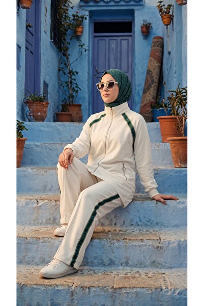 Wovi Moda Women's Stand Collar Zippered Tunic and Wide Leg Pants Two-Piece Set