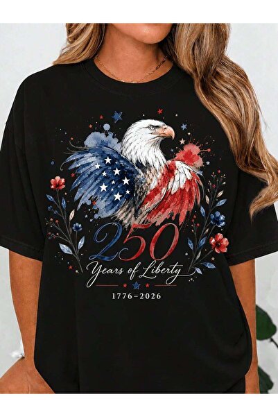 9JY Plus Size, Women's Patriotic Eagle Graphic T-Shirt, 250 Years Of Liberty,...