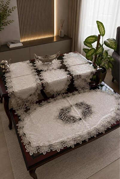 Çeyiz Diyarı Firdevs Velvet Living Room Set 5 Pieces Cappucino - Platinum