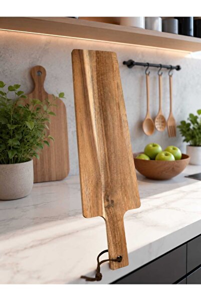 Generic Brand Platou de servire din lemn cu mâner – 46 × 14 cm