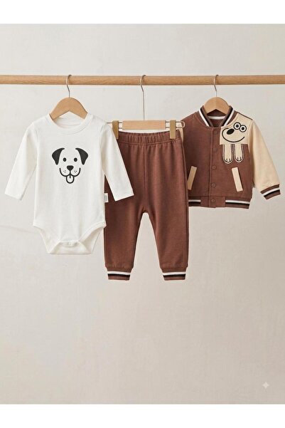 Efemkids Dog Embroidered 3-Piece Baby Boy Set 0-3 Months 3-6 Months 6-9 Month...