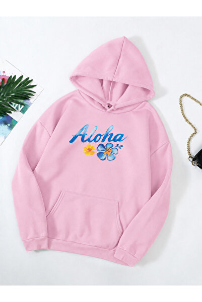 dont quıt Pink Hooded Sweatshirt Aloha