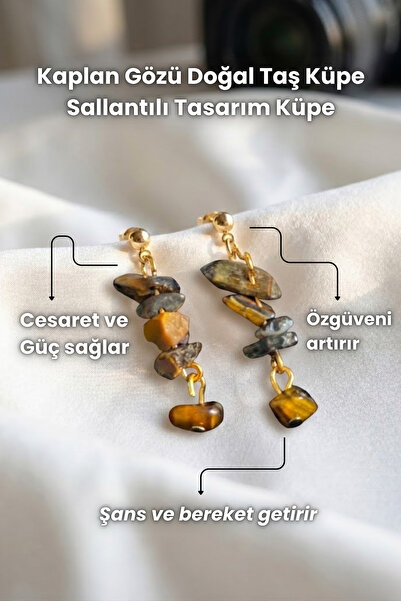 Elifsu Jewelry Aventurine, Tiger's Eye, Pink Quartz Natural Stone Earrings Da...