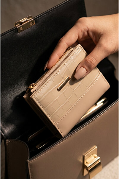 Mazel Design Women's Beige Crocodile Patterned Small Wallet with Zipper Coin ...