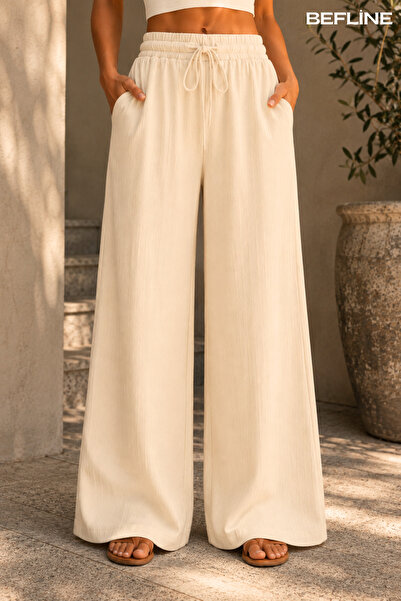 LAVİNİM Women's Muslin High Waist Wide Leg Muslin Trousers |   100% Cotton Te...