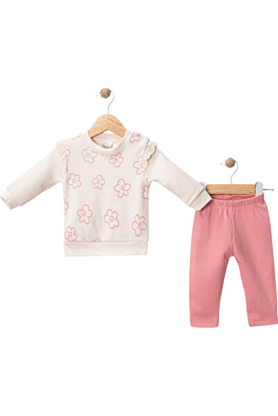 NİKUBY BABY Baby Girl Seasonal 2-Piece Set with Single Floral Pattern, Long S...