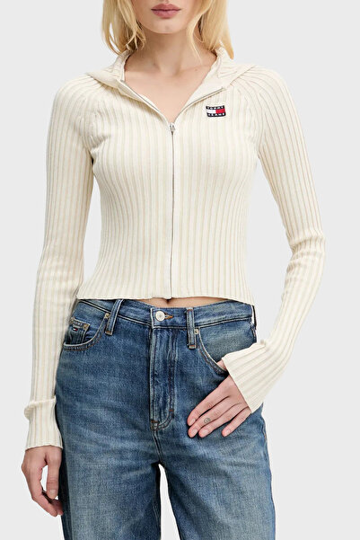 Tommy Jeans Logolu Slim Fit Kapüşonlu Ribana Örgülü Crop Sweat Kadın KAZAK DW...
