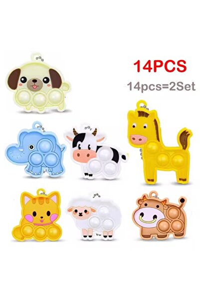 Choice 14pcs 7-21Pcs Cartoon Animal Pop Keychain Hanging Stress Relief Toys K...