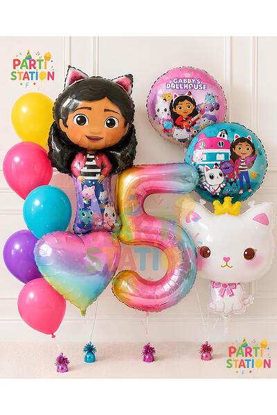 Parti Station Gabby Dollhouse Balloon Set 5 Years Old 11 Piece Birthday Ballo...