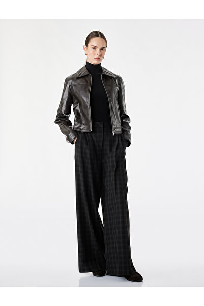Koton Wide Leg Plaid Palazzo Pants with Pleated Side Pockets