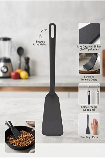 Sowo Home Black Silicone Food Spatula - Heat Resistant 35 cm Practical Spatula