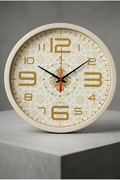 ESSEN DESİGN Modern Vintage Gold Krem Detaylı Dekoratif Duvar Saati - Salon M...