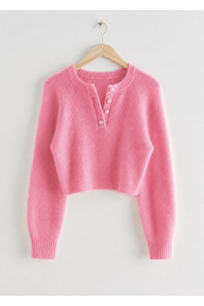 NATUFIAN STORE Women's Soft Textured Pearl Button Basic Knitwear Sweater