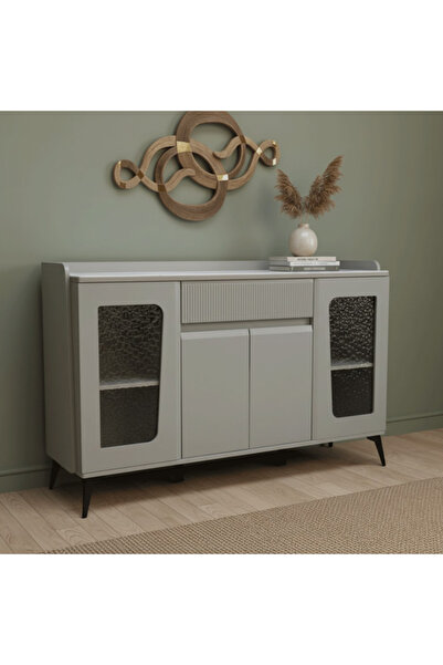 BEC20 Modern Buffet and Storage Cabinet with Ribbed Glass Doors