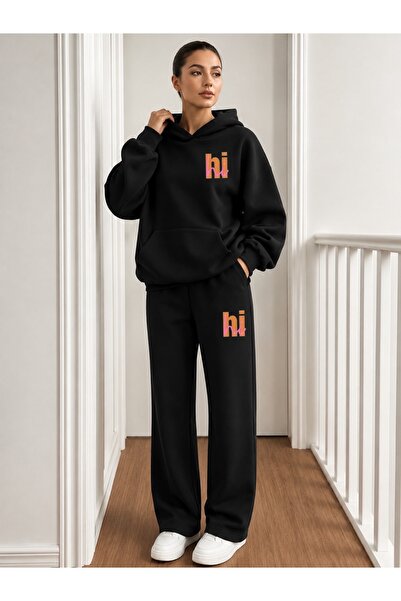 FUFLUNS Hi Printed Men's Hooded Tracksuit Set
