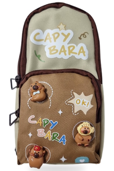 Gökyüzü ışığı Three-Compartment Mini Shoulder Bag with Capybara Figure and Pe...