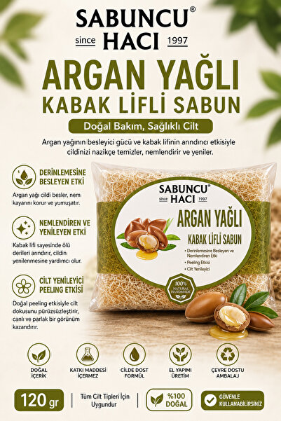 Sabuncu Hacı Natural Pumpkin Fiber Argan Oil Soap Handmade Exfoliating Effect...