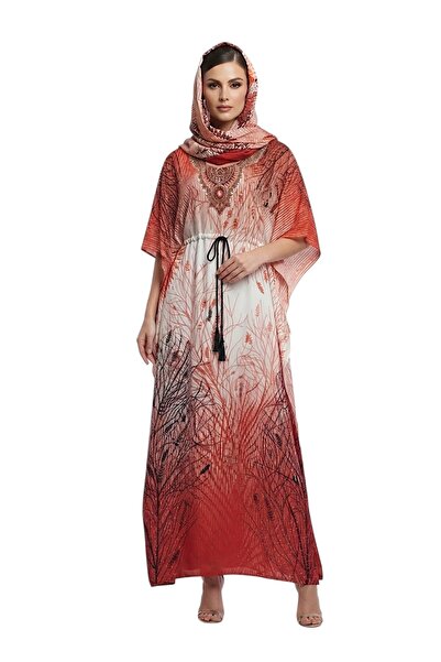 NO BRAND Women's Elegant Printed Kaftan Dress with Matching scarf