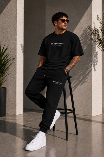 JAWÜ STYLE Per Aspera Ad Astra Printed Cotton Oversize T-Shirt Tracksuit Set
