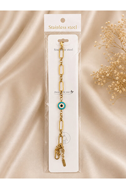 Kokoş Gold Bracelet Steel with Evil Eye Beads