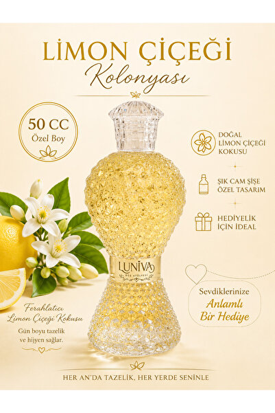 Luniva Limon Çiçeği Kolonyası 350 ml | Dekoratif Cam Şişe | Misafir Kolonyası...
