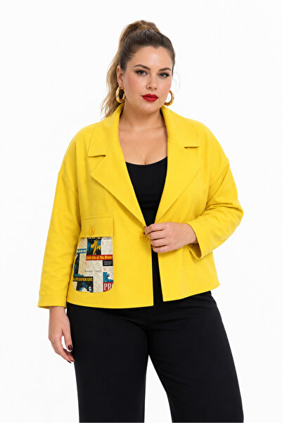 MY Crop formal jacket (short) light cotton denim fabric with printed pocket S...