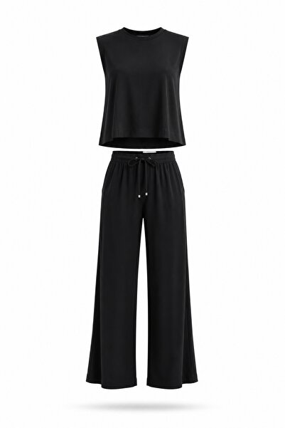 5in1Canpolat Black Blouse and Trousers Set with Back Zipper 581152