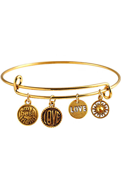 VeeShop Bratara minimal vintage, cu charmuri soare, Love si BEST FRIEND