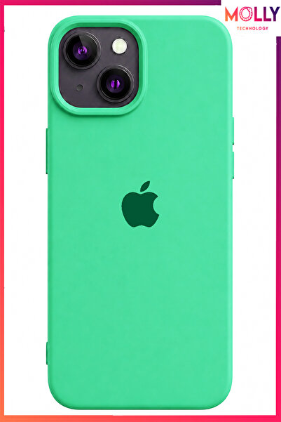 Molly iPhone 13/14 İçin Su Yeşili Lansman İçi Kadife Mat Soft Silikon Kılıf