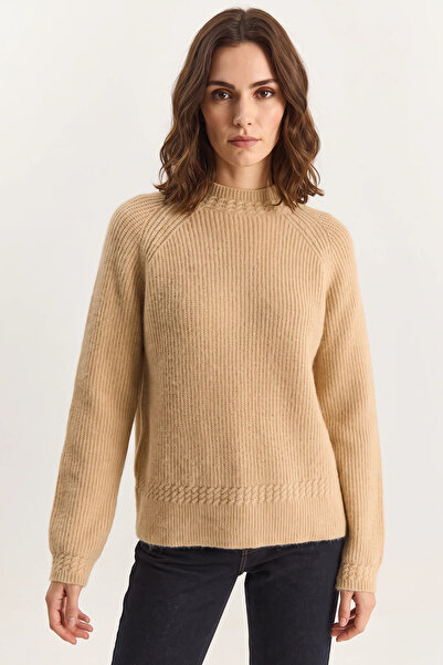 Şeker Portakalım Women's Crew Neck Raglan Sleeve Knitted Patterned Soft Textu...