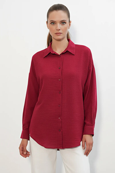 Efnaz style Women's Oversize Cut Linen Burgundy Shirt